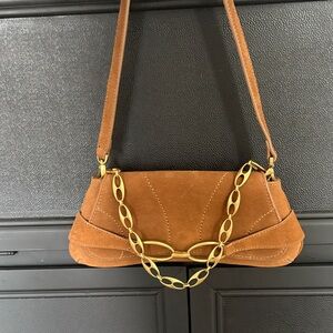 Mango brown suede shoulder bag